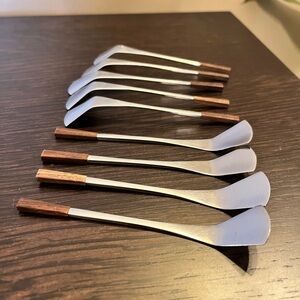 MCM Teak & Stainless Demitasse Spoons Or Appetizer Set Set 9